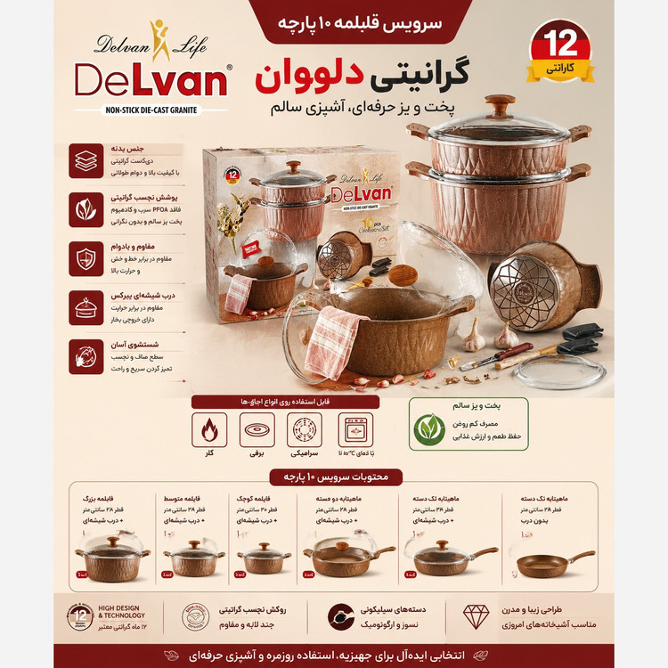 سرویس قابلمه چدن 10 پارچه دلوان